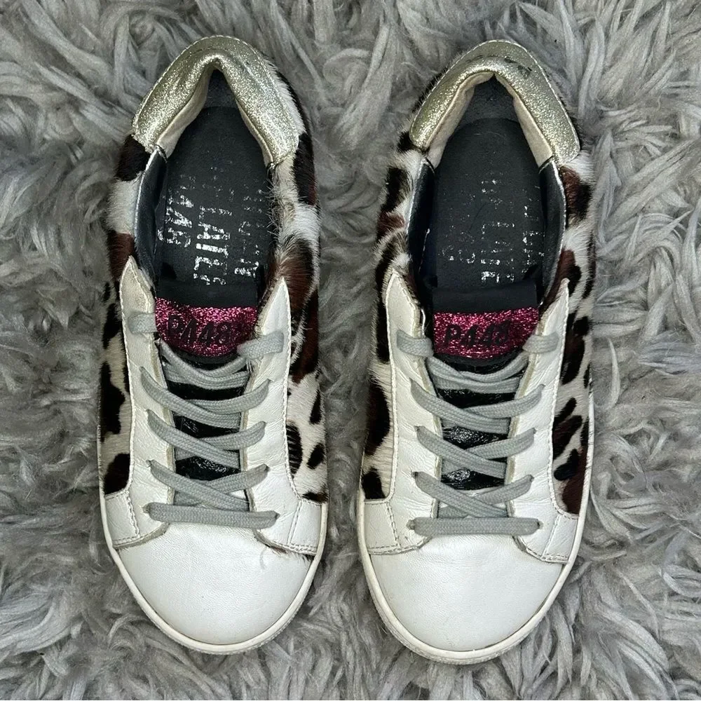 P448 cow hair leopard print lace up sneakers girl’s shoe size 2